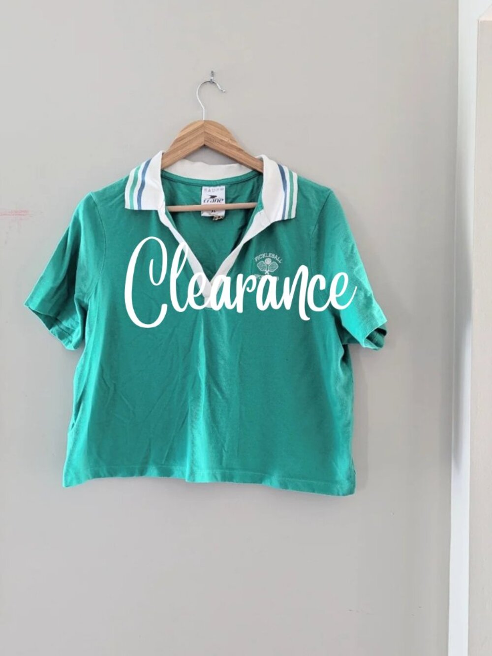 Crane Green Pickleball Sports Club Cropped Boxy Polo Top Size XL